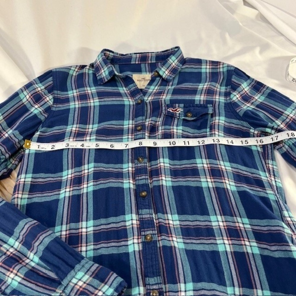 Hollister Youth Blue/Turquiose Flannel Button Down Top Size XS - Picture 6 of 8